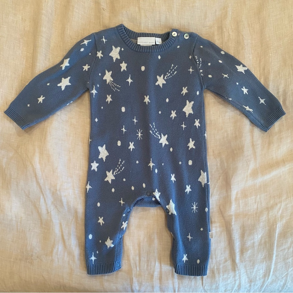Blue and White Starry Footies One Piece